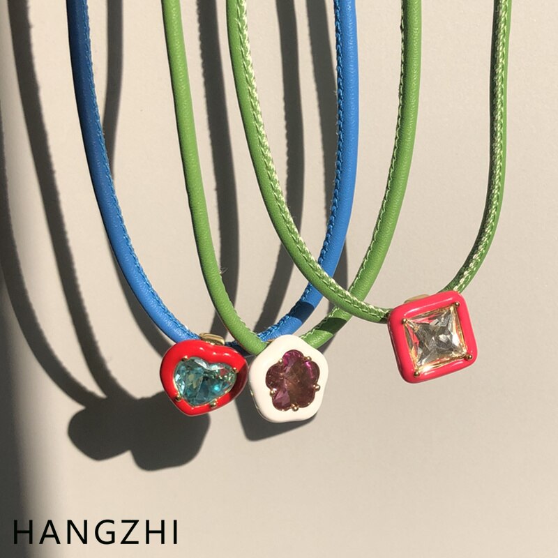 INES nuovo colore cuore fiore iperbole zircone girocollo in pelle collana clavicola per le donne ragazze festa gioielli di moda HANGZHI 2021