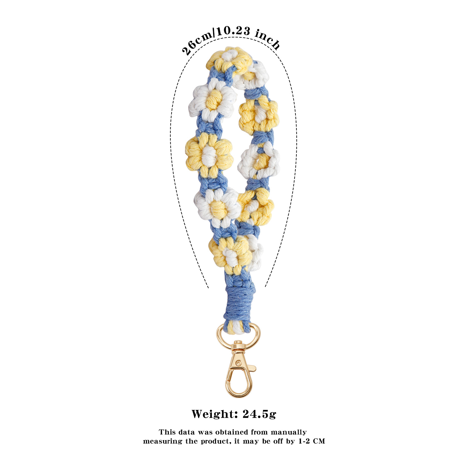 Cordão de Flor de Margarida em Crochê, Alça de Pulso Antiperda para Telefone, Mulheres e Meninas, Pingentes para Bolsa Feitos à Mão, Porta-chaves, Presentes: Luz de Cor Amarela