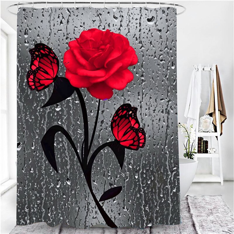 Rideau de Douche 3D Imperméable à Imprimé Rose en Polyester, Accessoires Disponibles en 5 Couleurs, Ensemble de Moquette de Décoration et Tapis de Bain Antidérapant pour toilette et Maison: 1PC180x180cm-C