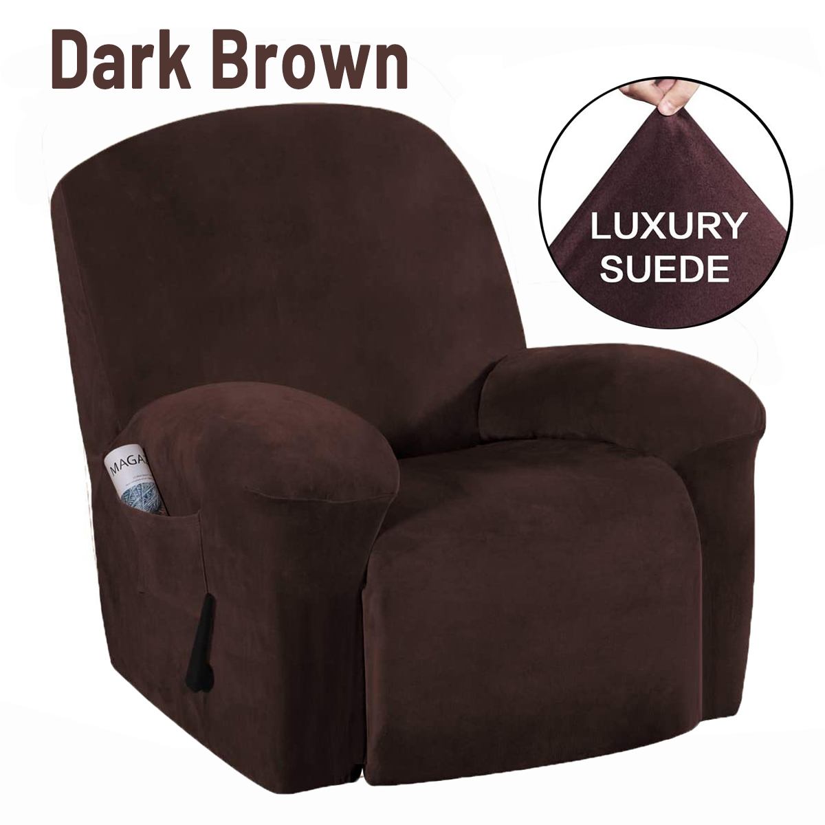 Vandtæt elastisk hvilestol betræk 4- i -1 delt ruskind lænestol betræk stretch sofa sofa slipcovers vaskbar møbelbeskytter: Mørkebrun