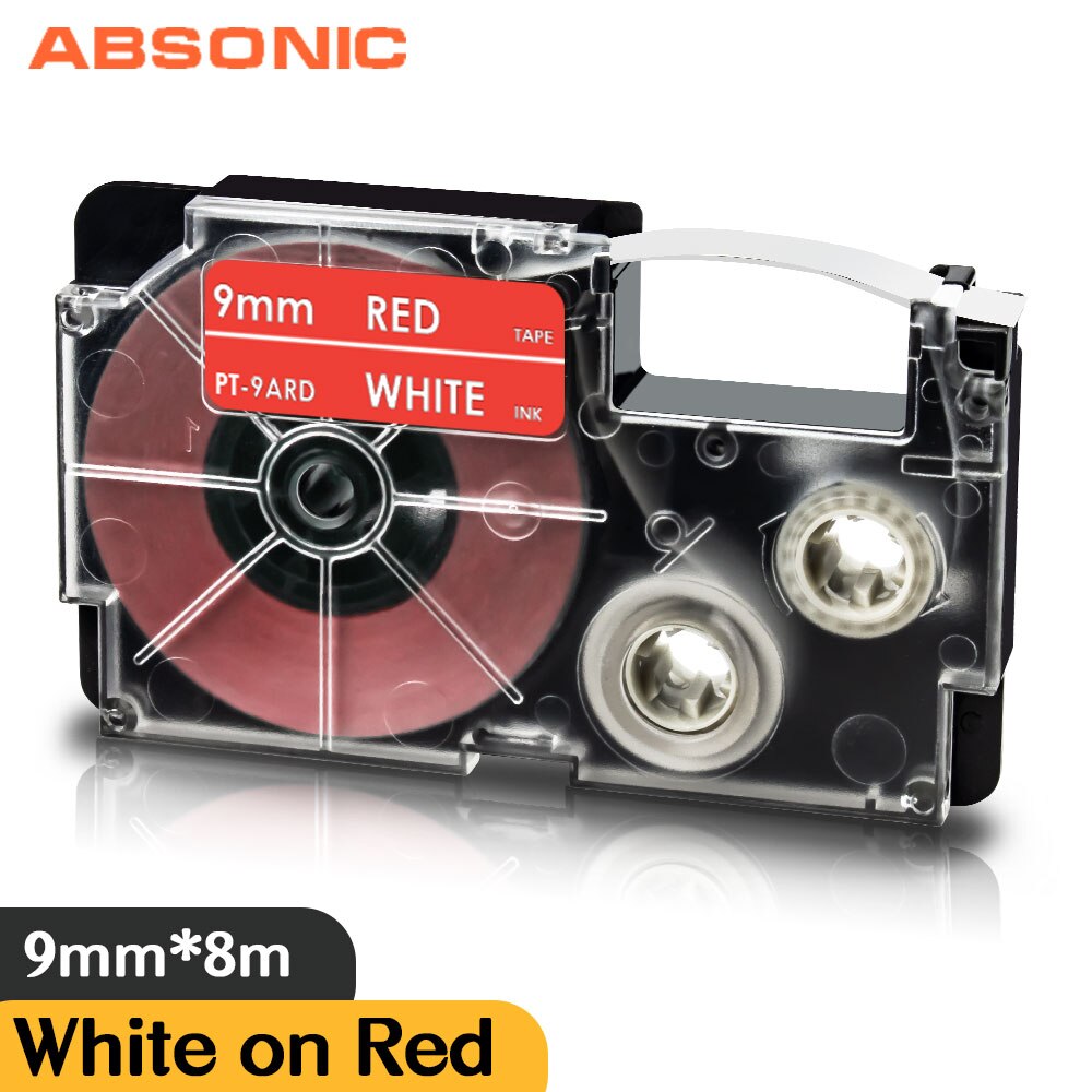 Absonic XR-9AGN biały na zielonym 9mm etykietowania taśma do obsługi Casio KL-60 KL-120 KL-130 KL750 KL780 KL820 KL-750KR KL-750B KL-750BA druku: White on Red