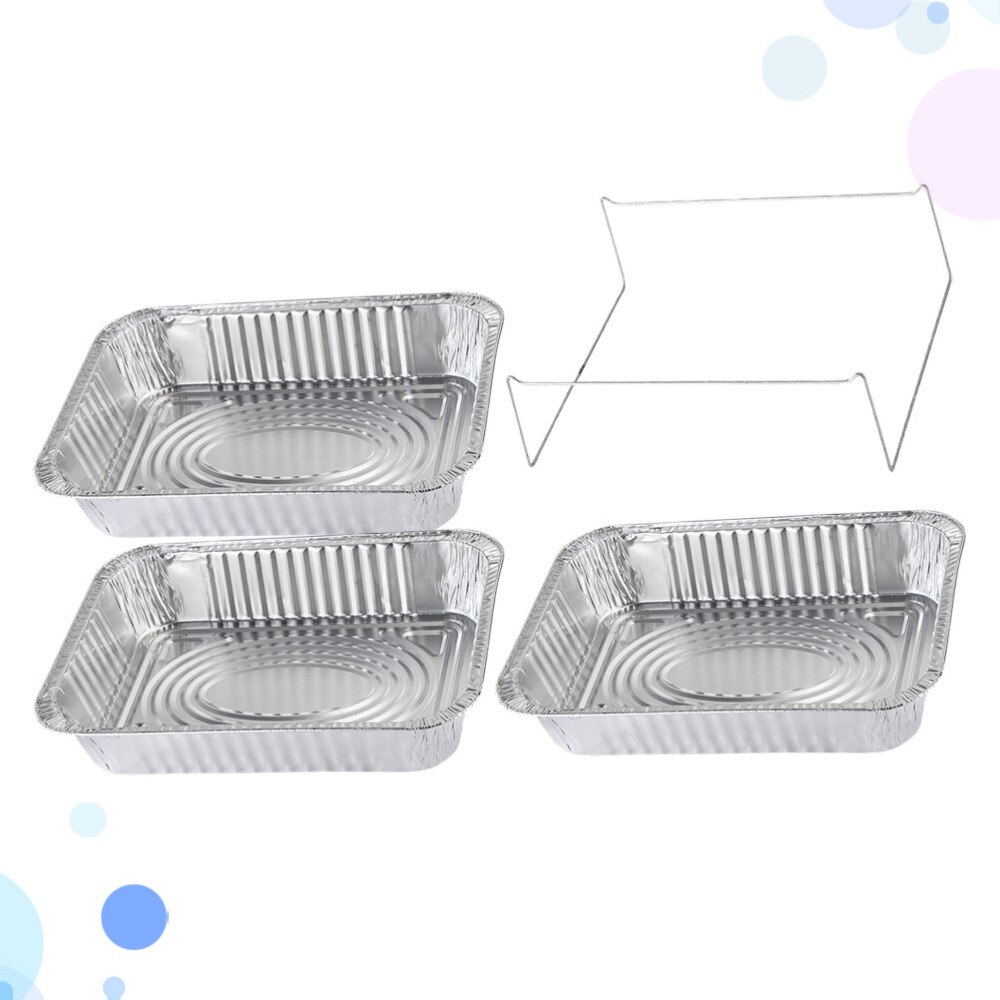 4pcs Disposable BBQ Drip Pan Aluminum Foil Tin Barbecue Pan Food Container Liner Trays Takeaway Packing Box with Cover(3500ml 3p