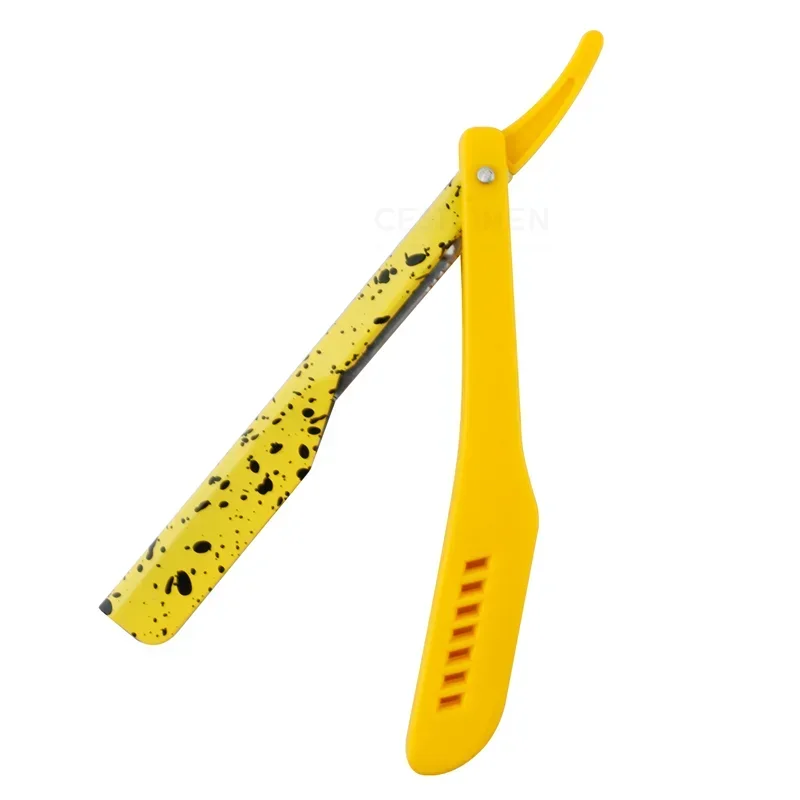 Maquinilla de afeitar plegable clásica con patrón de camuflaje, herramientas de afeitado Manual para hombres con soporte extensible, recortador de barba retráctil: YELLOW