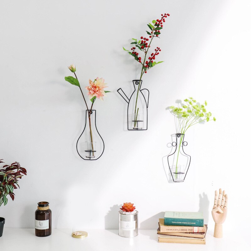 Jarrones de hierro forjado para colgar en la pared, soporte decorativo para el hogar, eventos bodas NE