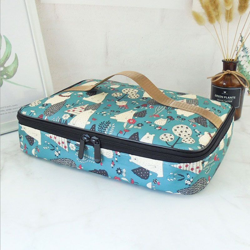 Płócienne torby na lunch dla dzieci przenośne funkcjonalne płótno w paski izolowane termiczne jedzenie piknik dla dzieci lodówka pudełko na drugie śniadanie torba Tote: BŁĘKITNA