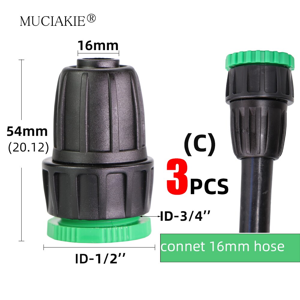 MUCIAKIE 3PCS Garden Tap 1/2" 3/4" Female Thread To 4/7mm 8/11mm 16mm Hose Adapter Garden Water Connester Micro Tubing Connecter: C