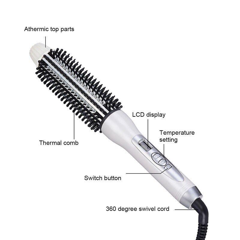 32Mm ue Plug en céramique bigoudi lisseur chaleur chaude peigne électrique Lcd cheveux brosse à friser peigne rond grand