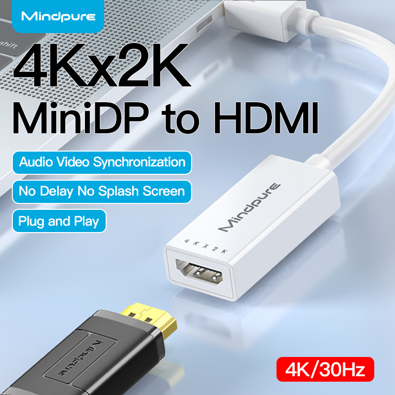 Mindpure Mini DisplayPort na HDMI Adapter 4K 1080P Thunderbolt 2 męski na żeński konwerter kablowy dla MacBook Air Surface Pro: WHITE