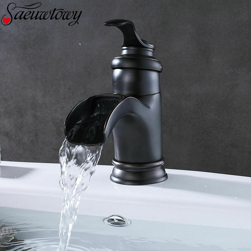 Waterfall Spout Single Handle Bathroom Basin Sink Faucet Deck Installation Single Hole Basin Faucet