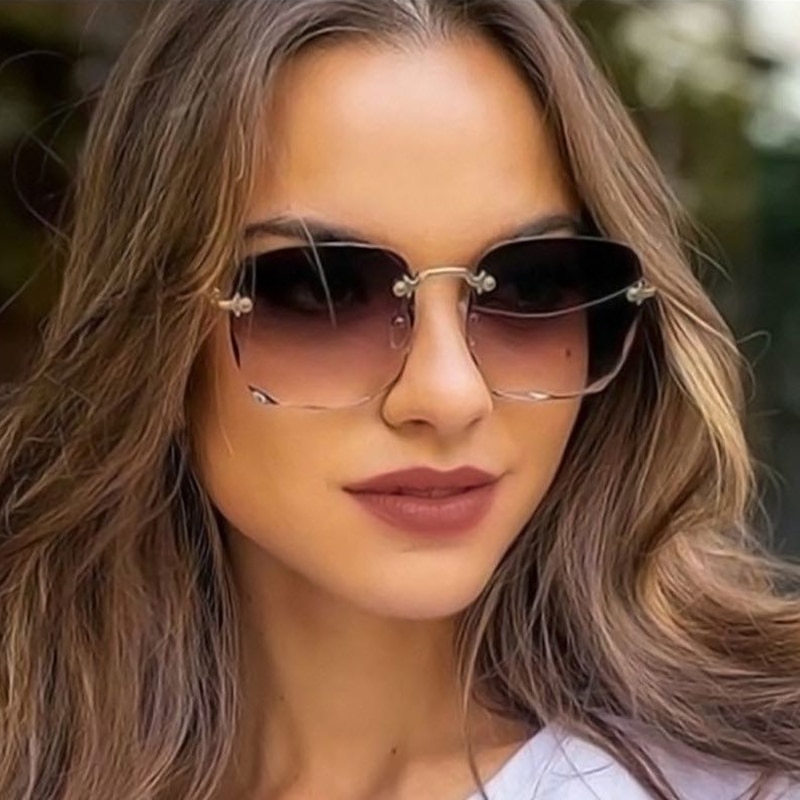 Kantløse firkantede overdimensionerede solbriller kvinder vintage luksus mærke diamant skære linse gradient solbriller