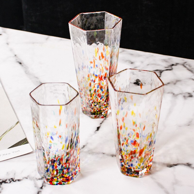 Hammer Hexagonal Cup Ins Fresh Couple Glass Water Cup Household Drink Juice Cups Coffee Mug Whiskey Glass Speckle Teacup