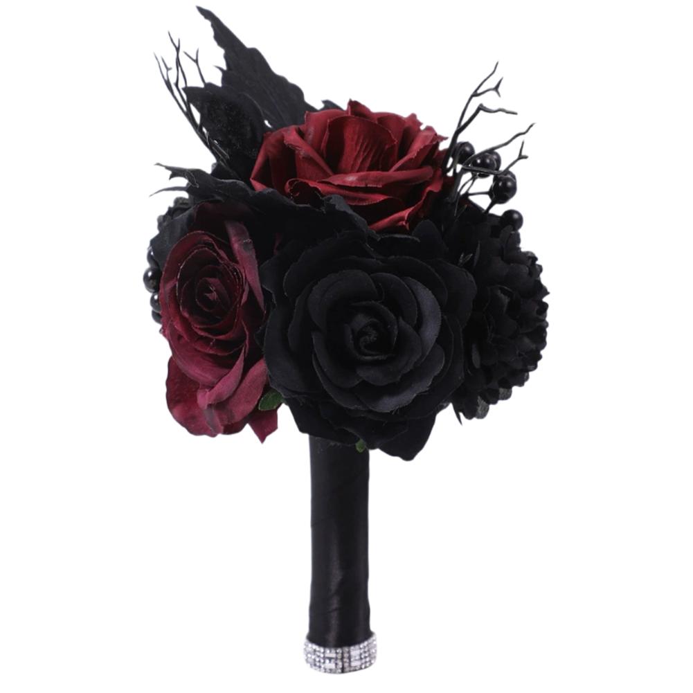 Gotisk bryllupsbuket med halloween-tema og dekorativ buket af høje materialer til fester, boligindretningsbuket: Fluorescensgul