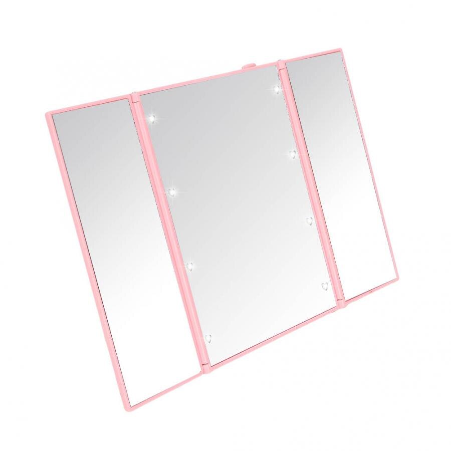 Makeup spejl pink led tre fold makeup spejl folde kosmetik spejle til rejse badeværelse bordplade lomme spejl