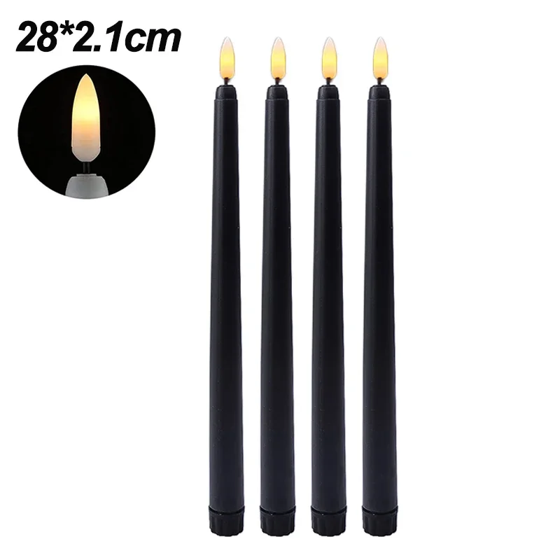 Bougies électroniques LED sans flamme, alimentées par batterie, longue bougie conique, pour fête, mariage, décoration de la maison, lampe clignotante, 3/6 pièces: Bleu / jaune clair