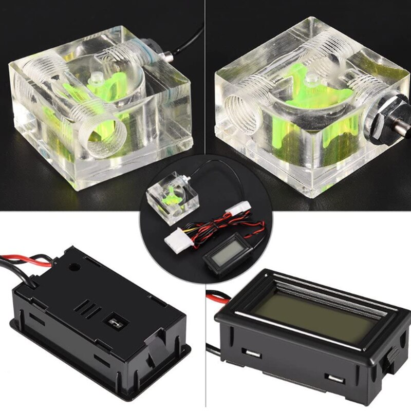 Pc 3 Way Flow Meter Digital Thermometer, Computer Water Cooling System Kit with Two Connectors andwith Pagoda Clip