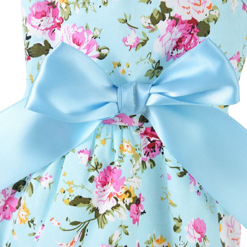 -Vestido de cão de verão de algodão azul estilingue cão saia bowknot camisa roupas de aniversário pequeno filhote de cachorro respirável vestido fresco para cães