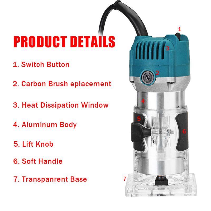 3000W Electric Hand Trimmer 6.35mm EU Plug 220V Wood Laminate Palms Router Joiners Router for Woodworking Power Tools Kit