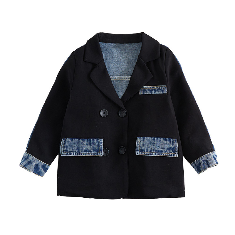Blazer à Double boutonnage noir pour fille, veste en Denim avec coutures, vêtement d&#39;extérieur formel pour adolescent et enfant de 3 à 12 ans, nouvelle printemps-automne 2022: 4