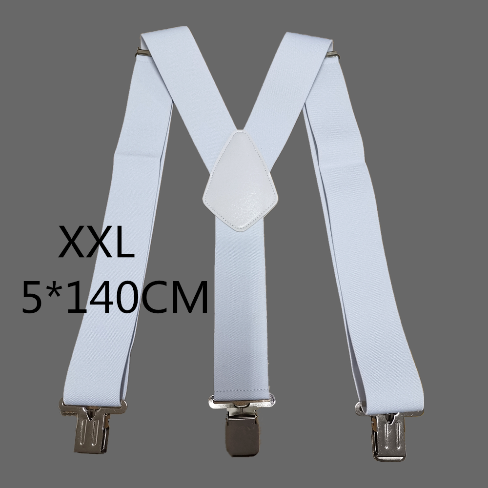 Bretelles à Clips solides pour hommes, bretelles unisexes, 50mm de Large, 5 couleurs unies, ceinture à bretelles réglables à haute élasticité pour les travaux lourds: White-140cm
