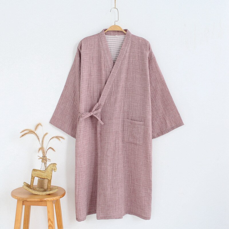 Herr japansk kimono traditionell mantel badrock långärmad bomull sömnkläder enfärgad vårtjänstficka yukata