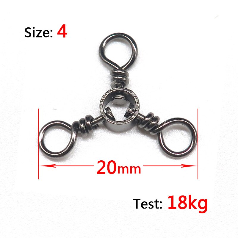 Minfishing 25 pcs Sea Fishing 3 ways Swivel Rolling Triple Swivels Fishing Hook connector fishing Accessories: Size 4