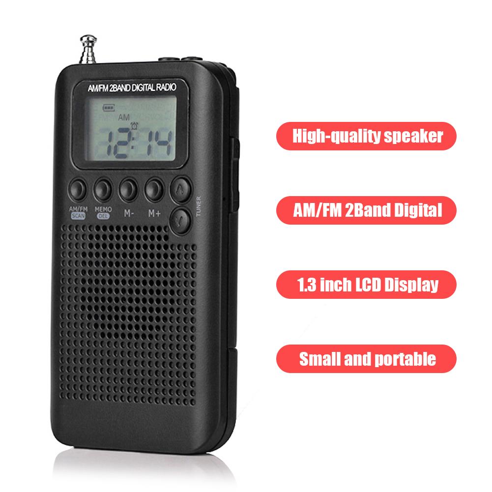 Esterno Portatile AM/FM Stereo Radio HRD-104 Tasca 2-Band Radio Digitale Mini Ricevitore Radio All'aperto con auricolare Cordino