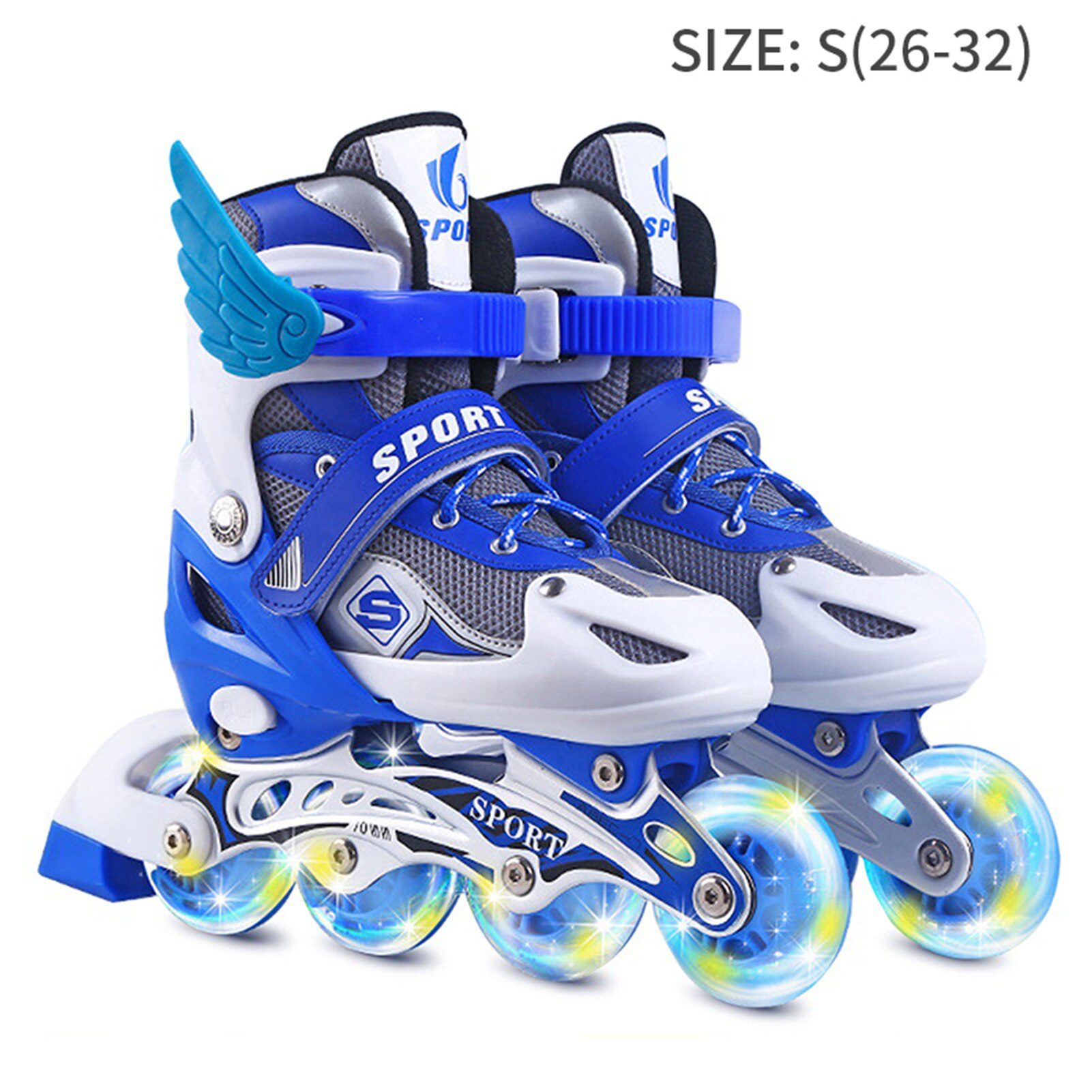 Boys Girls Kids Skates Children Roller Skates Skating Shoes Sliding Adjustable Quad Sneakers 4 Wheels 2 Row Line Outdoor: Blue / 3337