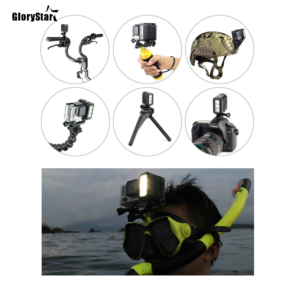 GloryStar 50 m Waterdichte Onderwater Duiken LED Licht AHDBT-401 Dual Batterij Spot Lamp voor GoPro HERO 345 6 7 Zwart voor Xiaomi Yi