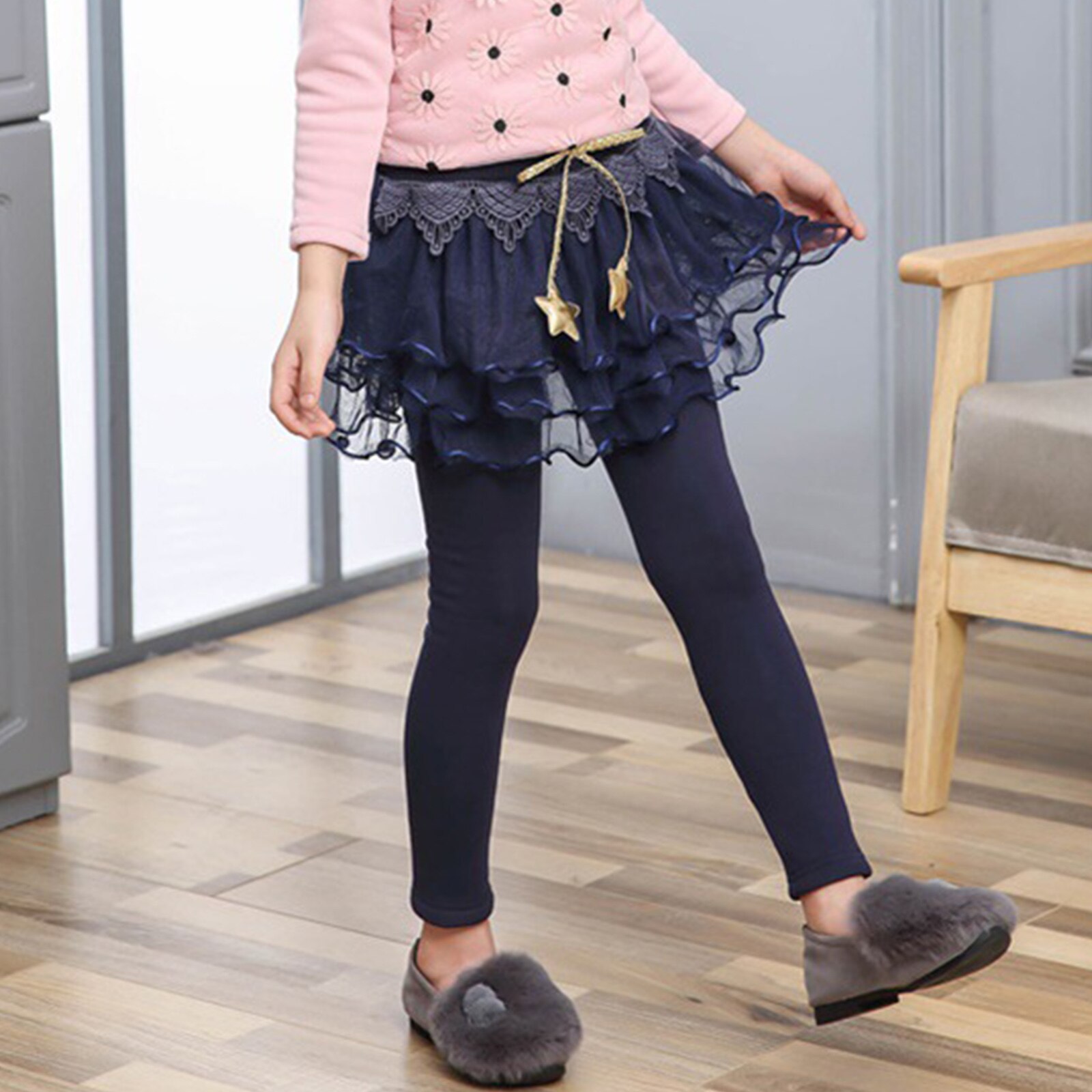 Leggings gonna 2 in 1 gonna a rete per bambini orlo e stelle pantaloni decorati Leggings in cotone gonna-pantaloni primavera autunno Leggings