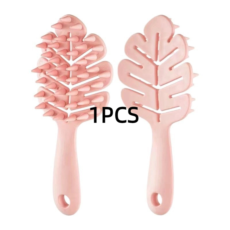 1 Uds. Cepillo de champú de hojas, cepillo para masaje del cuero cabelludo, peine para lavar la cabeza, masajeador de pelo de dos caras, cepillo de baño, depurador corporal, accesorios para el cabello: Rosa