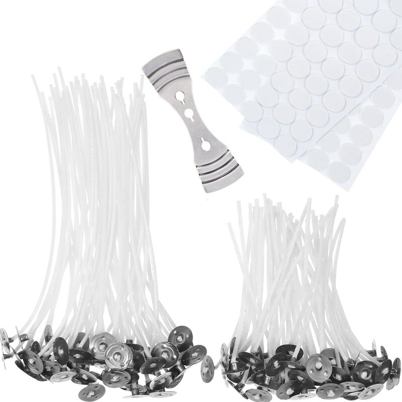 Candle Making Kit 100Pcs Pre-Waxed Candle Wicks with Double-Sided Dots Wick Stickers and Wick Holder Sustainer: Default Title