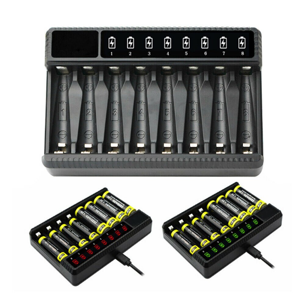 8 slot smart batterioplader led display til aa/aaa nimh genopladelige batterier