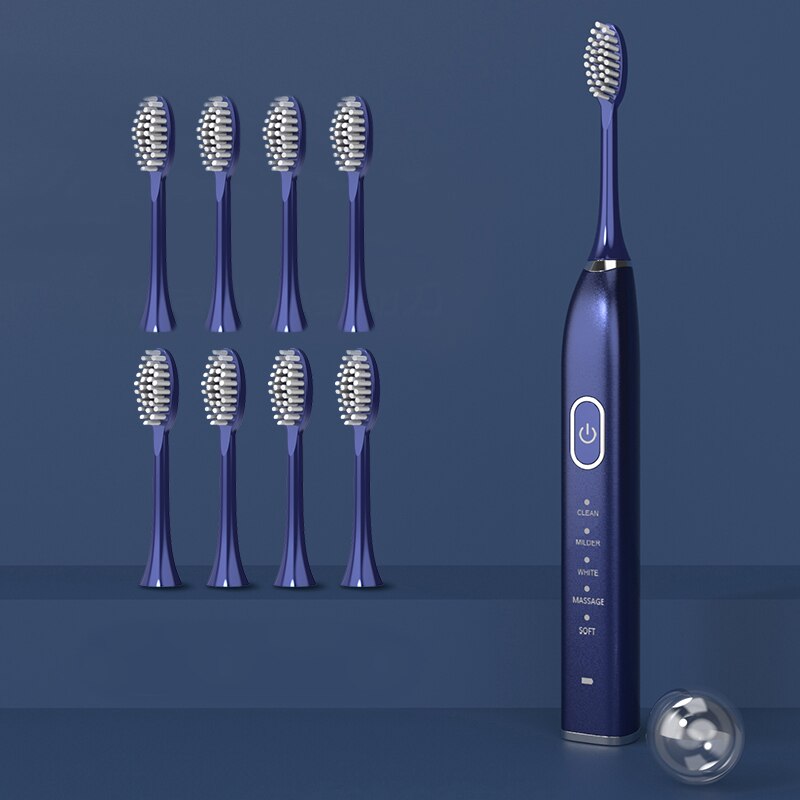 Ultrasonic Sonic Electric Toothbrush Powerful Tooth Brush USB Rechargeable Adult Electronic Washable Whitening Teeth Brush: 10 gears 8 heads B