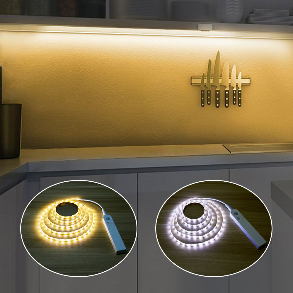 Draadloze Pir Motion Sensor LED Strip Batterij/Usb-poort Kast licht 1m 2m 3m thuis Slaapkamer boekenkast Nachtkastje Keuken Decoratie