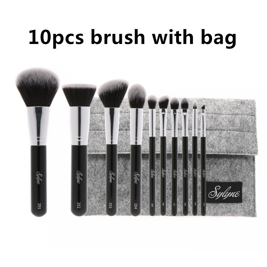 Sylyne Make-Up Borstel Set 10 Stuks Professionele Make-Up Kwasten Classic Black Foundation Make Up Brush Kit Tools.: 1 set with bag