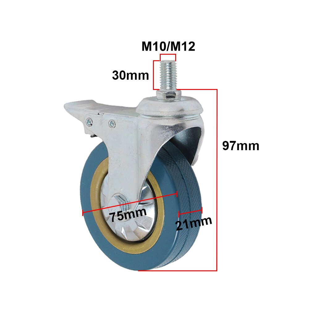 3/4 Inch Swivel Caster Wheels Heavy Duty Caster with M10/12x30mm Threaded Stem No Noise Wheels For Carts workbench Equipment