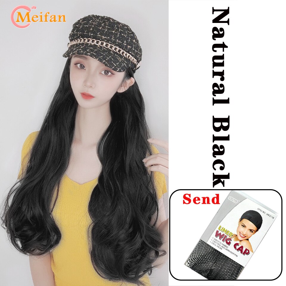 MEIFAN Synthetic Long Wavy Curly Beret Hat Wig Hair Extensions Travel Cadet Hat Retro Octagonal Beret Cap Party Wig: XXF138-2