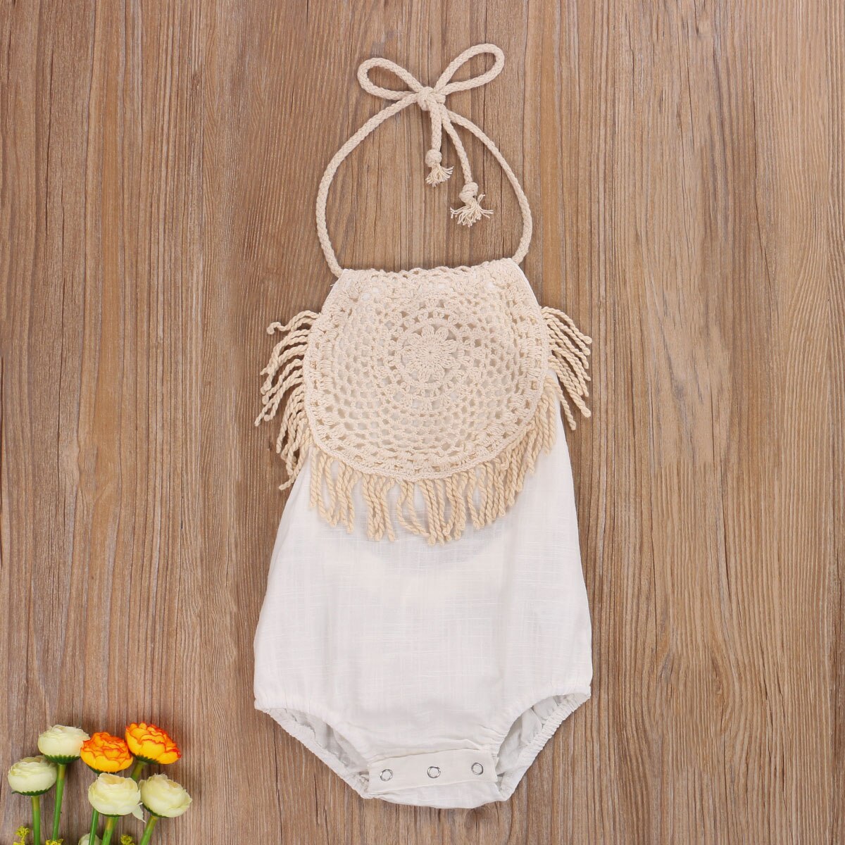 Focusnorm Baby Meisjes Jongens Kwastje Bodysuits Mouwloze Effen Riem Zomer Leuke Jumpsuits 2 Kleuren