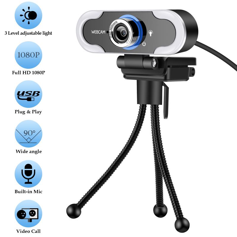 1Pc Hoge Qulity Up & Down Draaibare Hd 1080P Webcam Met Microfoon Pc Laptop Desktop Usb Webcams met Led Licht