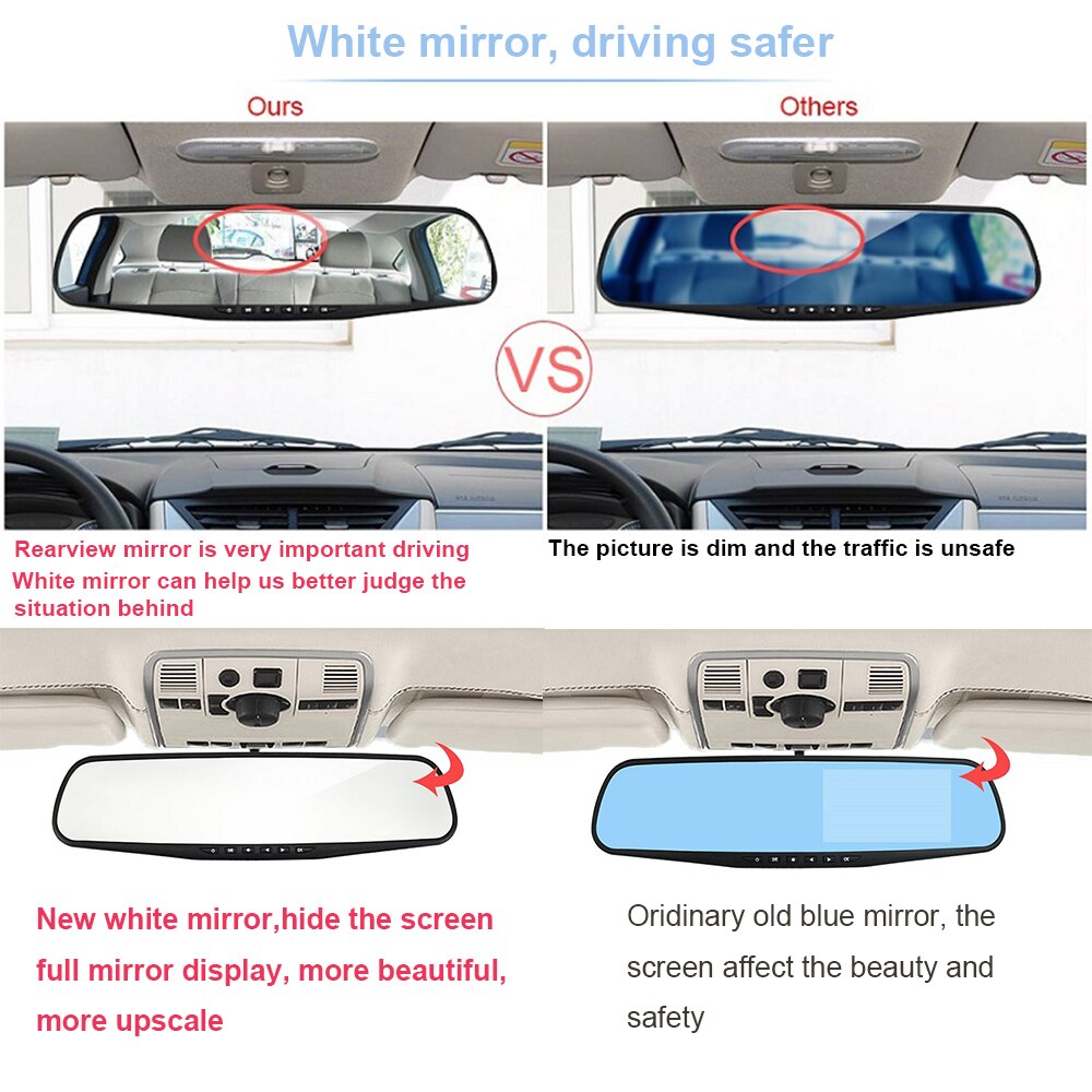 4.3 Inch Auto Achteruitkijkspiegel Auto Spiegel Video Fhd 1080P Auto Dvr Camera Achteruitkijkspiegel Digitale Video Recorder dual Lens Dashcam