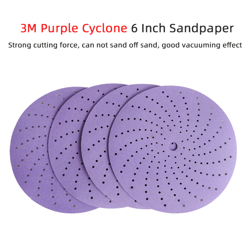 3M 6 Inch 150mm Purple Porous Dry Sandpaper Cleaning Sand Disc Round Flocking Self-adhesive Car Paint Sanding Putty