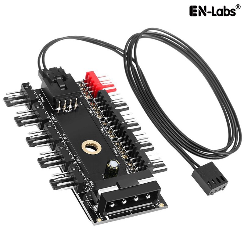 En-Labs Fan Cooling System 10 Channel CPU Molex 4pin PWM Fan Splitter Hub Power Extension Cable,4 Pin Backward 3 pin 2pin Fan: Green  