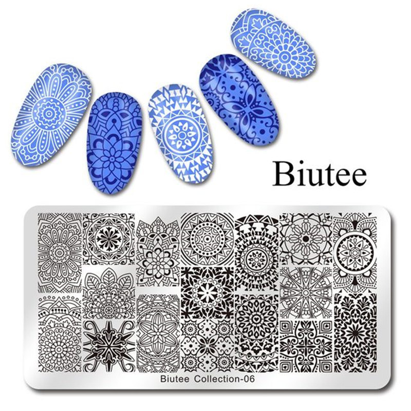 Biutee 12*6cm TAGEBUCH Nail art Vorlagen Stanzen Platte Blume Blatt Drucken Tier Brief Floral Muster Platten schablone Werkzeuge