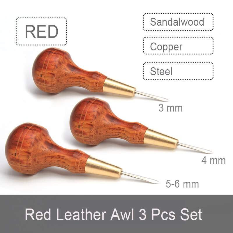 Poinçon de couture artisanal en cuir, manche en bois en forme de diamant, 1.5mm 3mm 4mm 5-6mm, outils de couture faits à la main, bricolage: Red diamond  3 pcs