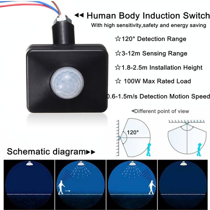 Pir infrarød bevægelsessensor afbryder sensor lysdetektor fortov udendørs vægkontakt til hjemmebelysning led lampe