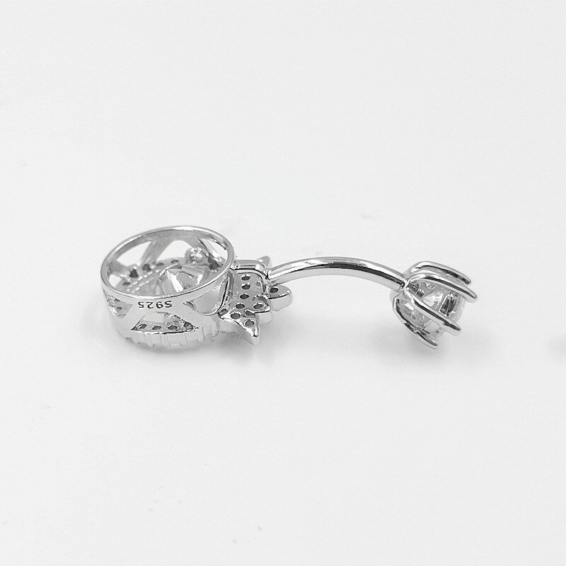 Anillo de circonia cúbica para ombligo para mujer, Piercing para el cuerpo de plata de ley 925, joyería para el cuerpo