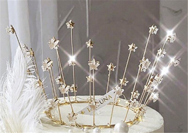 Grattis på födelsedagen tårta topper bakning tårta dekoration kronfjäder stjärnklar gudinna dessert bord tårta dekoration: Gyllene krona
