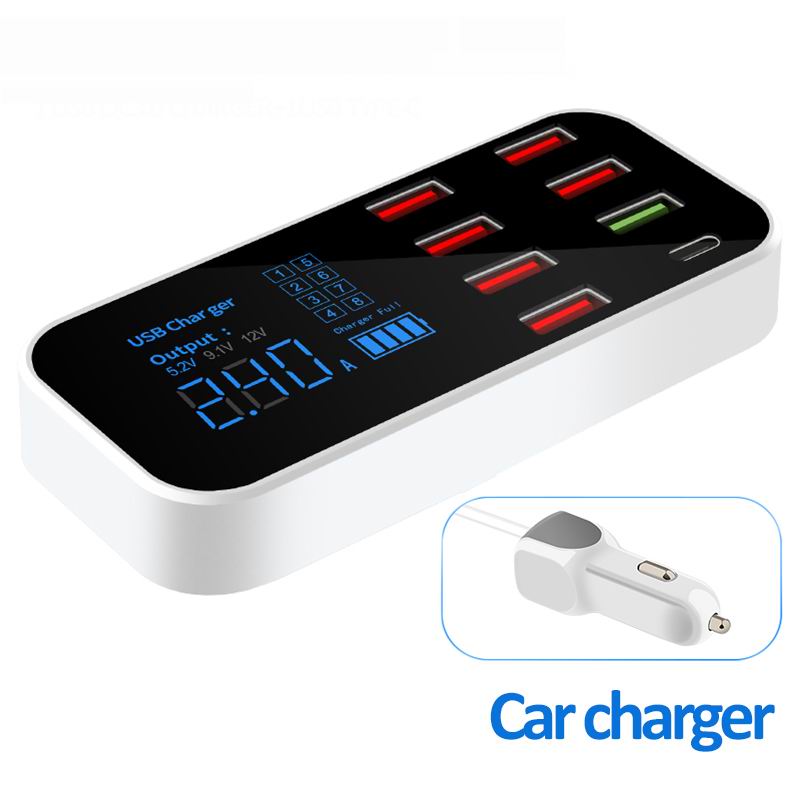 40W 8 Ports USB Car Charger LED Display QC3.0 2.4A Fast Charging For iPhone 11 Pro Max X Samsung Xiaomi Huawei Car Phone Charger