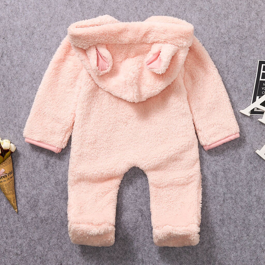 -né Bébé Garçon Hiver Polaire Jumpsuit Solide Barboteuse À Capuche Manteau Vêtement D'extérieur
