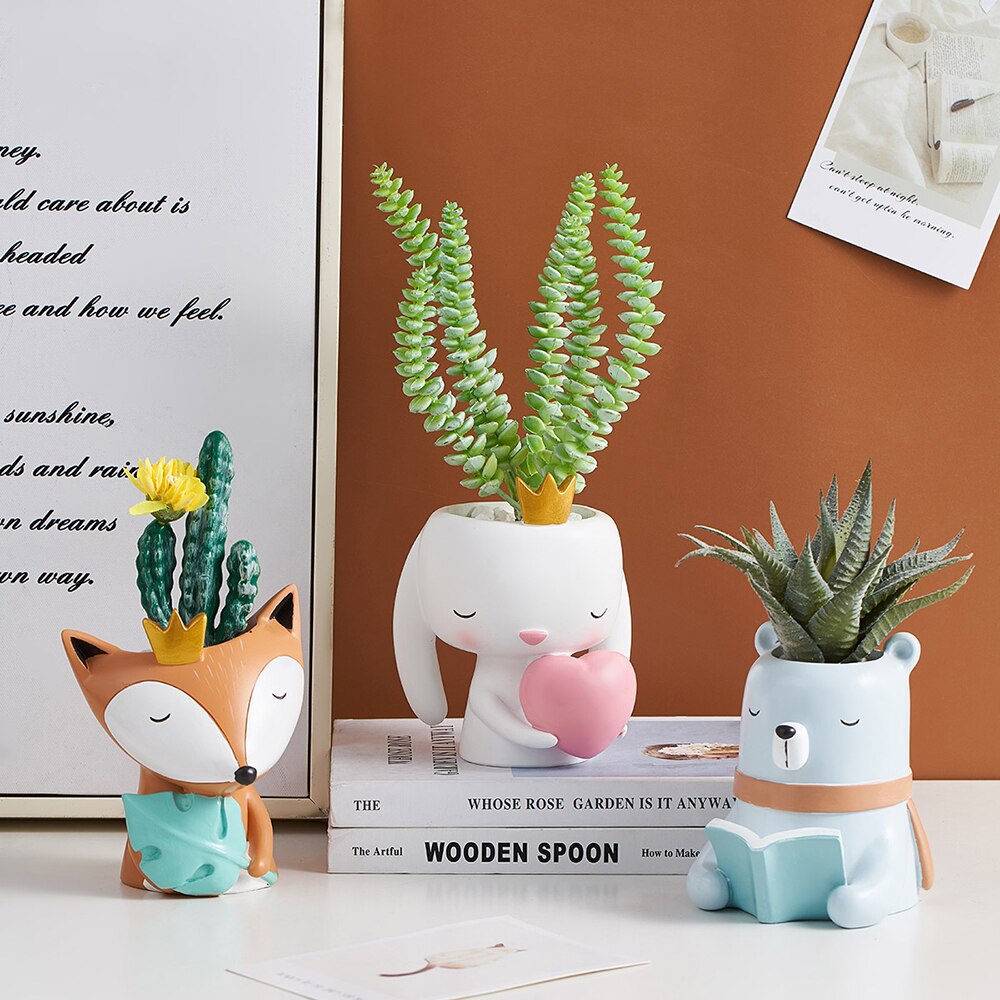 Animal pots for plants decoration living room animal potted plants cartoon green plants resin succulents plants decoration